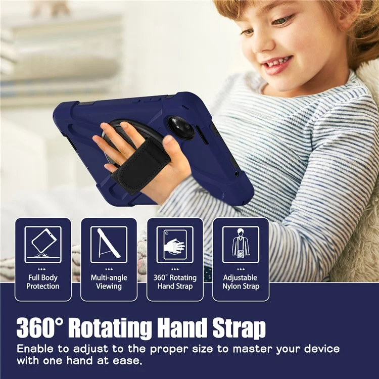 Étui de protection pour Xiaomi Redmi Pad SE 4G 8,7 pouces avec support, en TPU et PC silicone, avec sangle d'épaule - Bleu marine