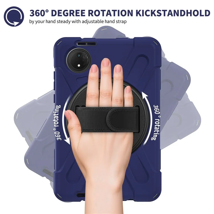 Étui de protection pour Xiaomi Redmi Pad SE 4G 8,7 pouces avec support, en TPU et PC silicone, avec sangle d'épaule - Bleu marine
