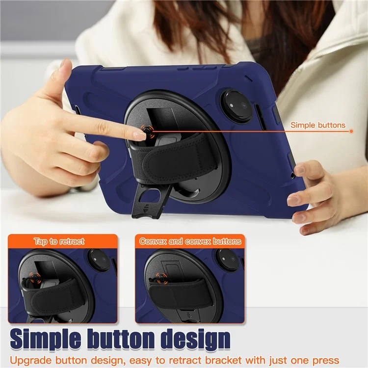 Étui de protection pour Xiaomi Redmi Pad SE 4G 8,7 pouces avec support, en TPU et PC silicone, avec sangle d'épaule - Bleu marine