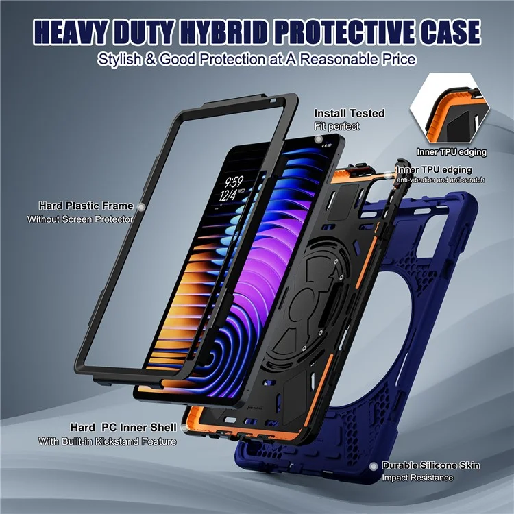 Custodia per Xiaomi Pad 7 in TPU + PC + silicone con supporto antiscivolo - blu navy