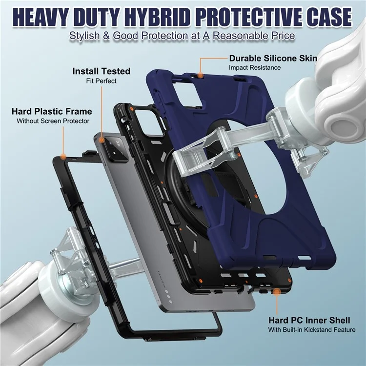 Custodia per Xiaomi Pad 7 in TPU + PC + silicone con supporto antiscivolo - blu navy