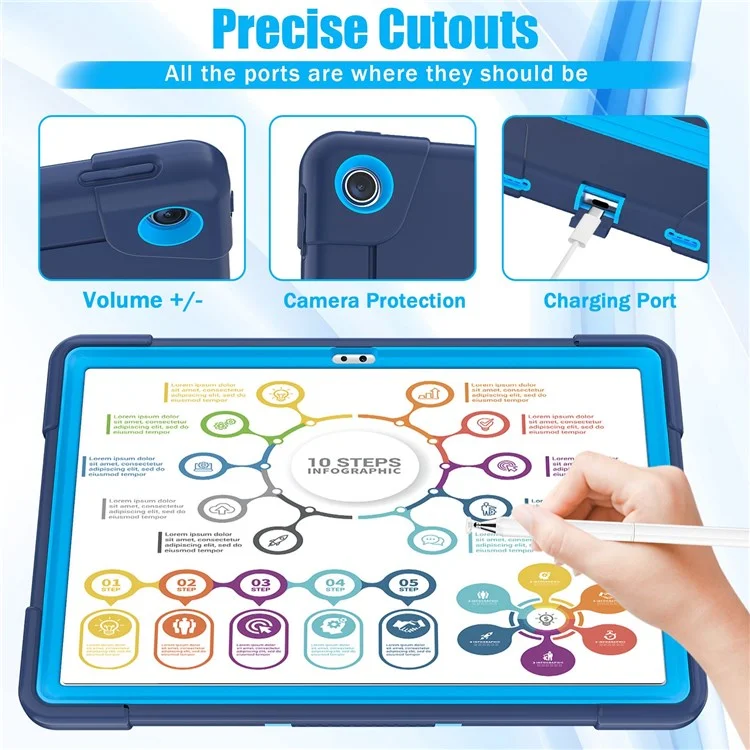 Pour Lenovo Tab M10 Plus (Gen 3) 125fu / 128fu Case de Protection Robot Modèle Silicone + Tablette pc Tablette Anti-scrat - Bleu Marine / Bleu