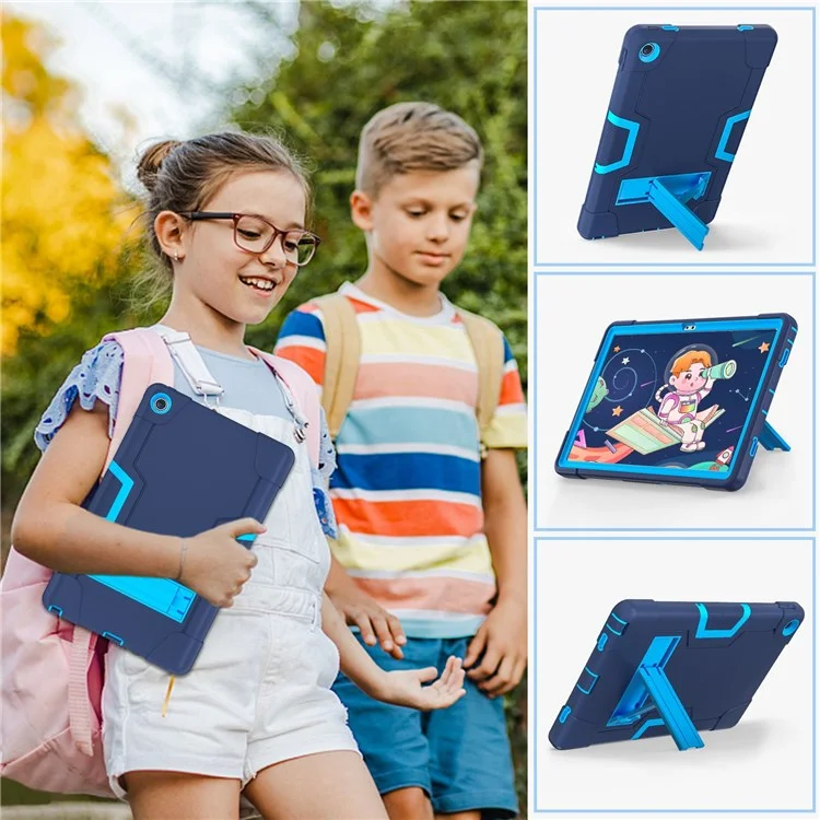 Pour Lenovo Tab M10 Plus (Gen 3) 125fu / 128fu Case de Protection Robot Modèle Silicone + Tablette pc Tablette Anti-scrat - Bleu Marine / Bleu