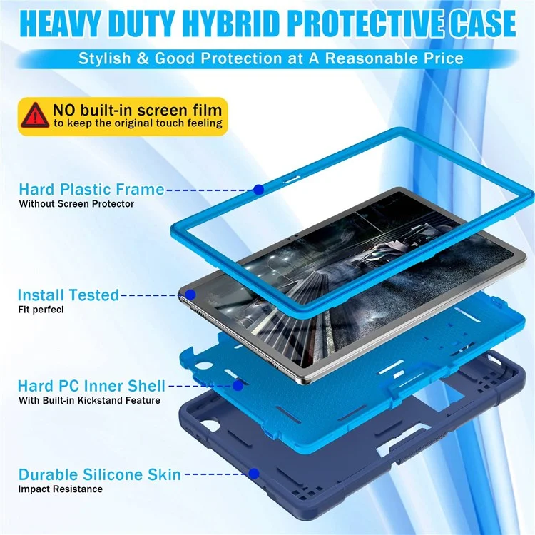 Pour Lenovo Tab M10 Plus (Gen 3) 125fu / 128fu Case de Protection Robot Modèle Silicone + Tablette pc Tablette Anti-scrat - Bleu Marine / Bleu