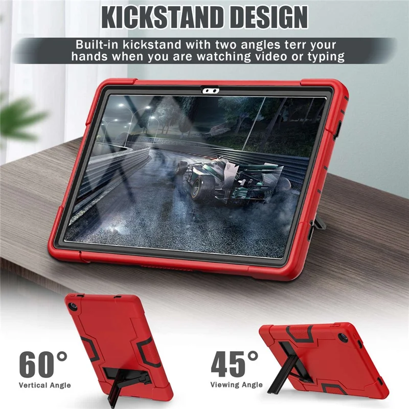 For Lenovo Tab M10 Plus (3rd Gen) / Xiaoxin Pad 2022 10.6 inch 125FU / 128FU Protective Case Robot Pattern Silicone+PC Tablet Anti-Scratch Cover Shockproof Portable Kickstand Case - Red / Black