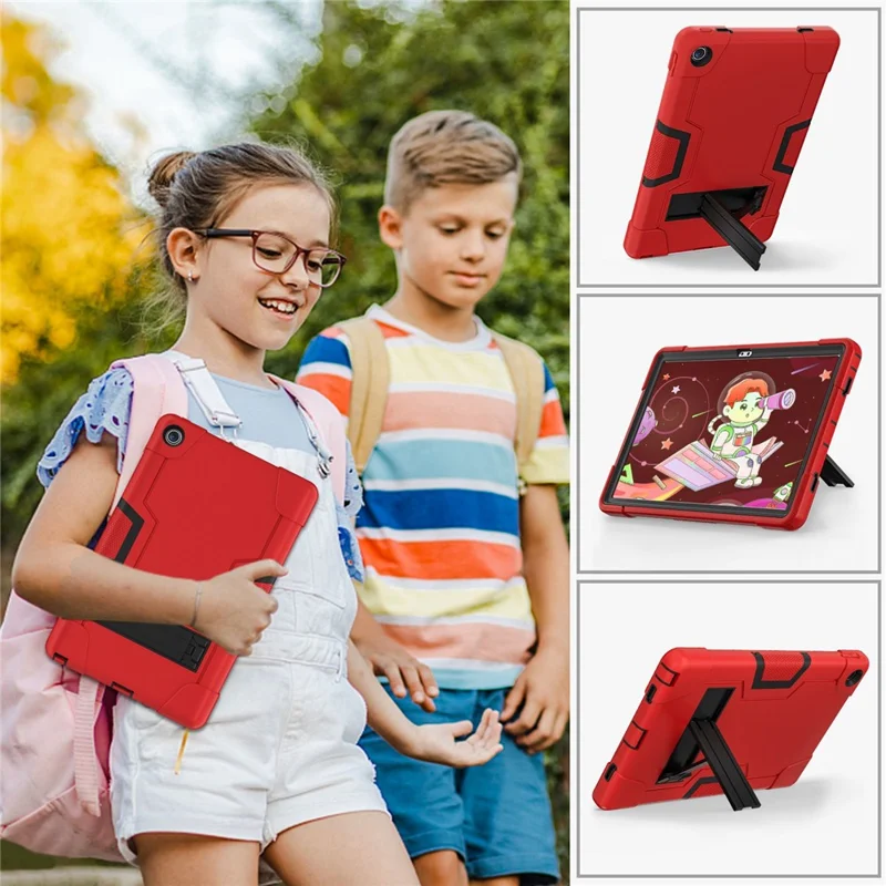 For Lenovo Tab M10 Plus (3rd Gen) / Xiaoxin Pad 2022 10.6 inch 125FU / 128FU Protective Case Robot Pattern Silicone+PC Tablet Anti-Scratch Cover Shockproof Portable Kickstand Case - Red / Black