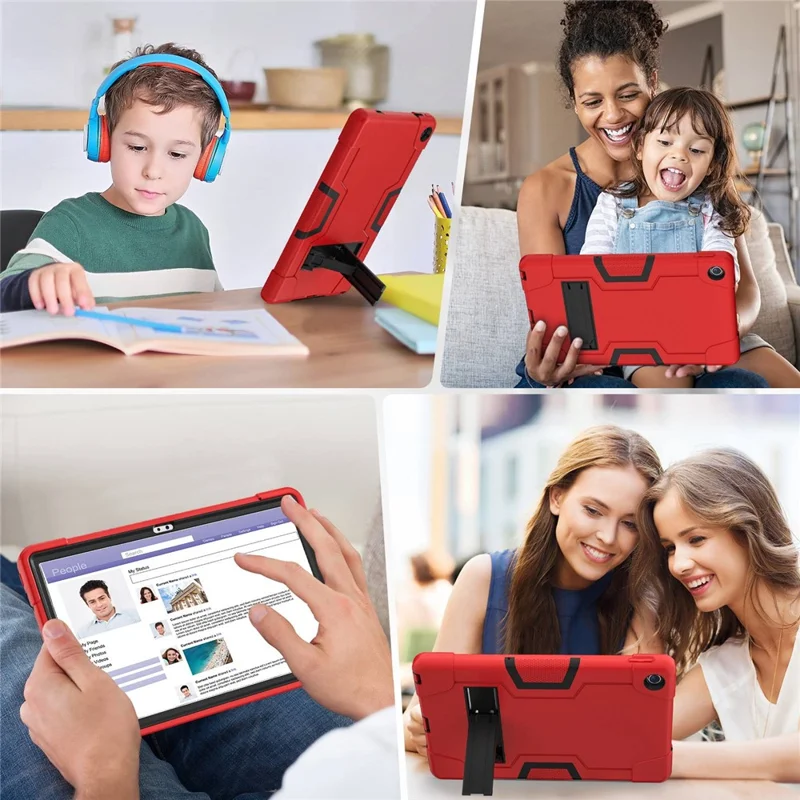 For Lenovo Tab M10 Plus (3rd Gen) / Xiaoxin Pad 2022 10.6 inch 125FU / 128FU Protective Case Robot Pattern Silicone+PC Tablet Anti-Scratch Cover Shockproof Portable Kickstand Case - Red / Black