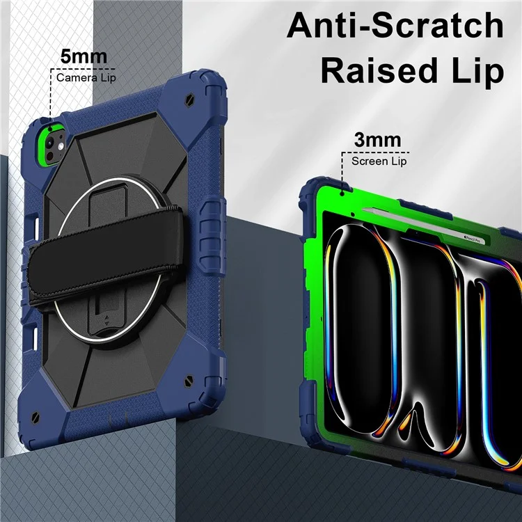 Funda para iPad Pro 13 (2024) de silicona + soporte de PC con correa de mano y correa para el hombro - Azul marino / Negro