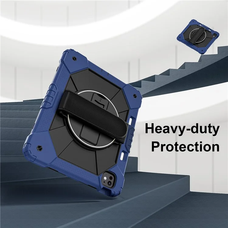 Funda para iPad Pro 13 (2024) de silicona + soporte de PC con correa de mano y correa para el hombro - Azul marino / Negro