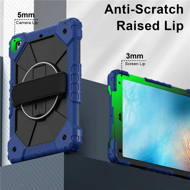Funda para tablet para iPad de 9.7 pulgadas (2018) / (2017) / Air 2 de silicona + cubierta de soporte de PC con correa práctica, correa para el hombro - Azul marino / Negro