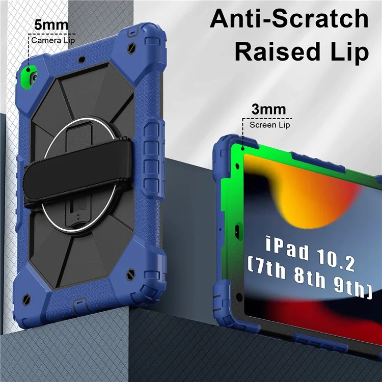 Capa para Tablet para iPad 10.2 (2021) / (2020) / (2019) Silicone + PC com suporte, com alça prática e alça de ombro - Azul / Preto