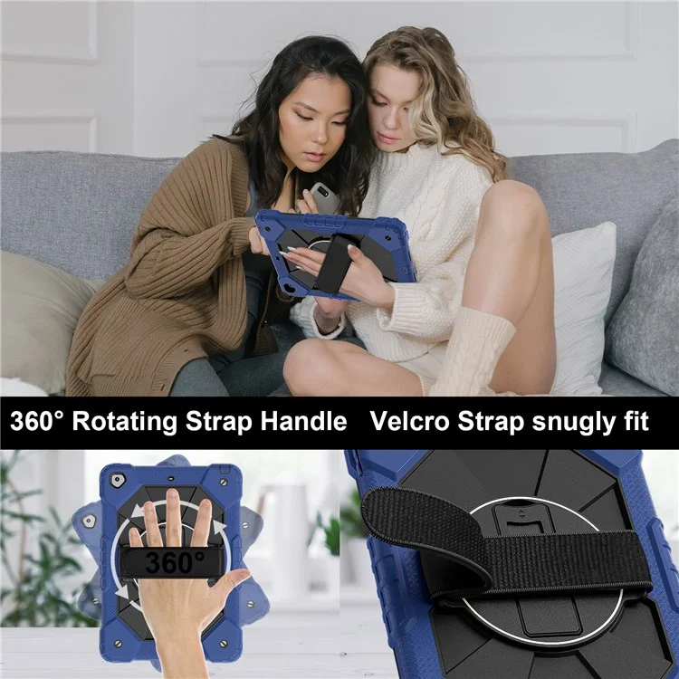 Capa para Tablet para iPad 10.2 (2021) / (2020) / (2019) Silicone + PC com suporte, com alça prática e alça de ombro - Azul / Preto