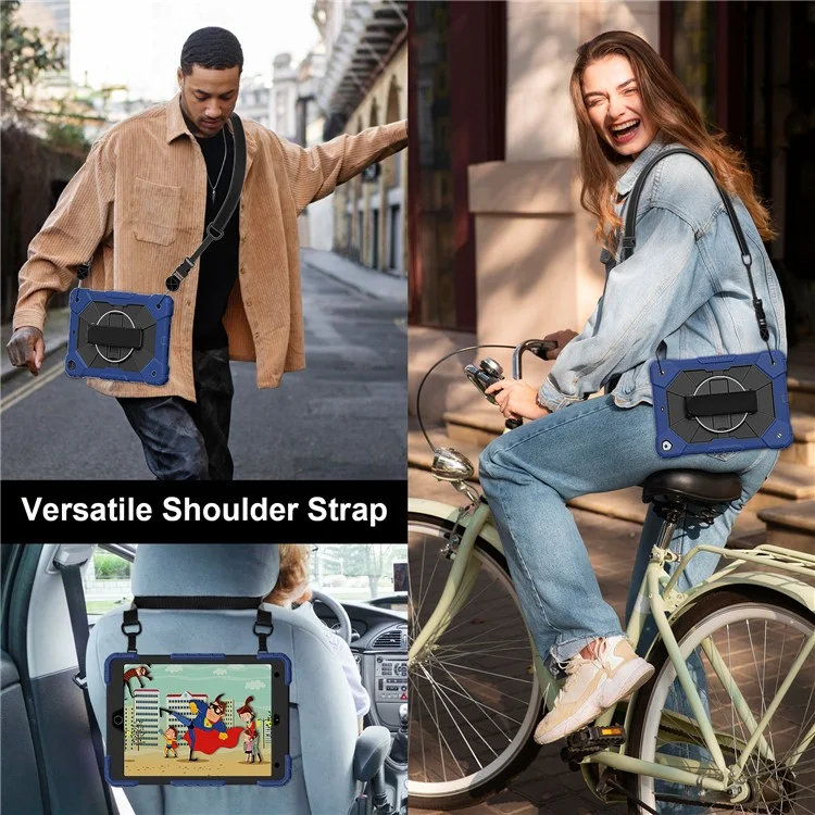 Capa para Tablet para iPad 10.2 (2021) / (2020) / (2019) Silicone + PC com suporte, com alça prática e alça de ombro - Azul / Preto