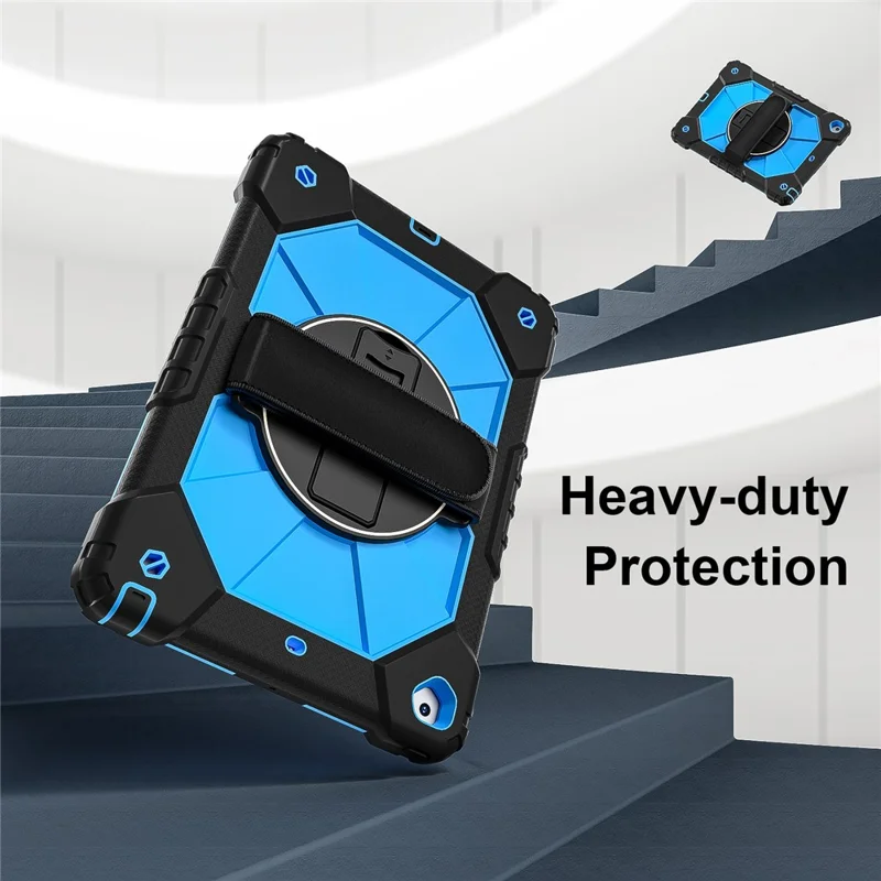 Tablet Case For iPad 10.2 (2021) / (2020) / (2019) Silicone + PC Kickstand Cover with Handy Strap, Shoulder Strap - Black / Blue