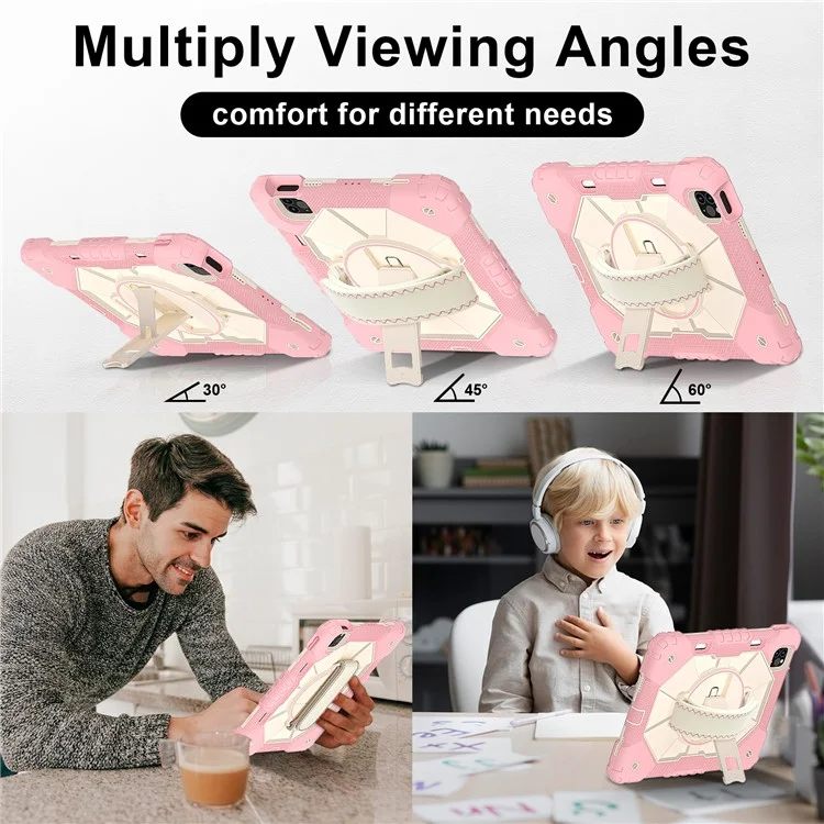 Tablettenhülle für iPad Pro 11 (2022) / (2021) / (2020) / (2018) / iPad Air (2022) / (2020) Silikon + PC Ständercover mit Gurt - Roségold