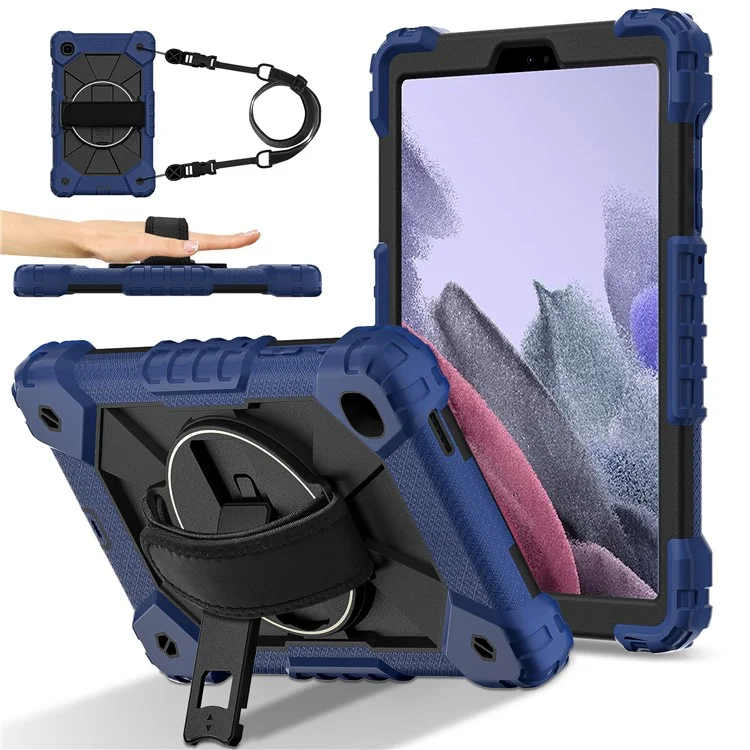 Чехол для Samsung Galaxy Tab A7 Lite 8.7-дюймов T225/T220, силиконовый + ПК-подставка, чехол для планшета с удобным ремешком, плечевым ремнем - темно-синий/черный