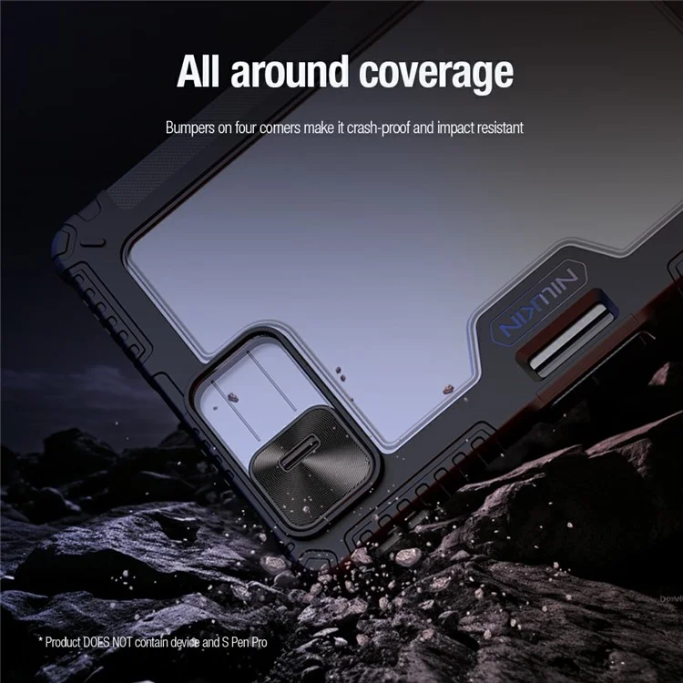 Custodia in pelle Bumper Pro NILLKIN per Xiaomi Pad 7 Pro / Pad 7 Coperchio scorrevole per la fotocamera Origami Stand Custodia per tablet Risveglio / Sospensione automatica - Nero