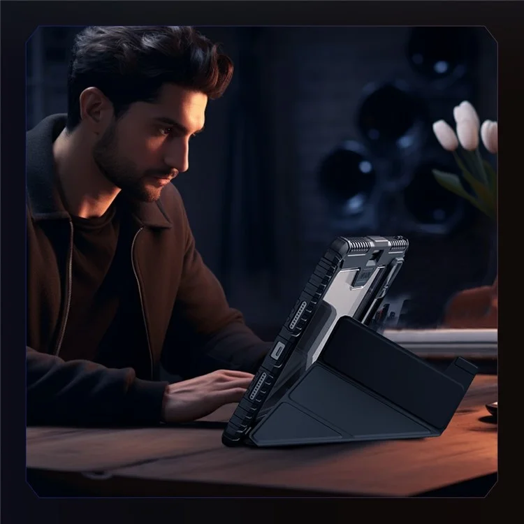 Custodia in pelle Bumper Pro NILLKIN per Xiaomi Pad 7 Pro / Pad 7 Coperchio scorrevole per la fotocamera Origami Stand Custodia per tablet Risveglio / Sospensione automatica - Nero