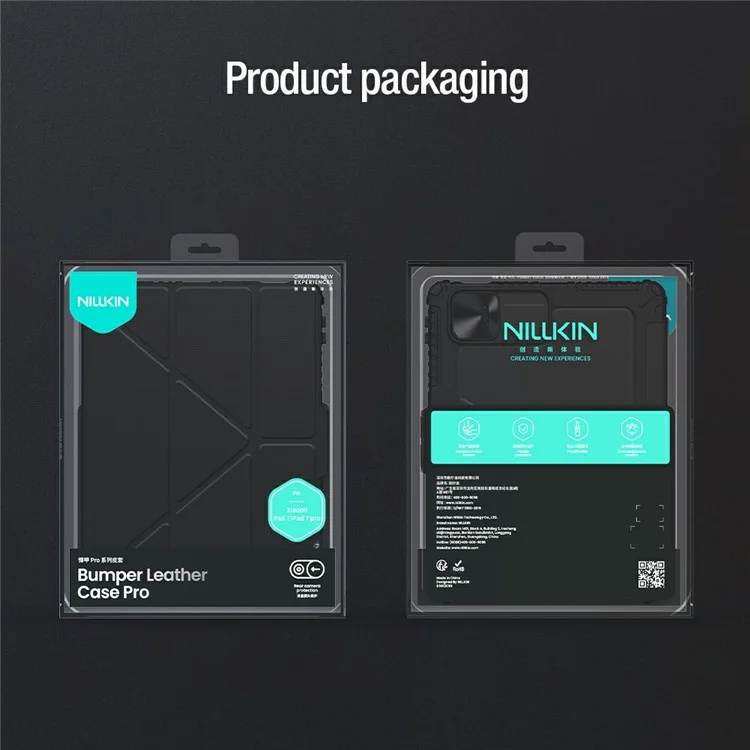 Custodia in pelle Bumper Pro NILLKIN per Xiaomi Pad 7 Pro / Pad 7 Coperchio scorrevole per la fotocamera Origami Stand Custodia per tablet Risveglio / Sospensione automatica - Nero