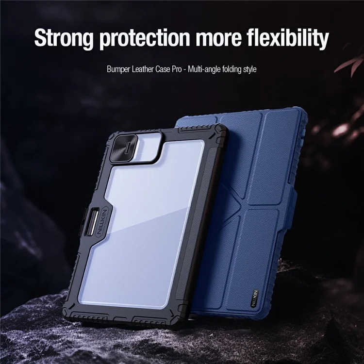 Custodia in pelle Bumper Pro NILLKIN per Xiaomi Pad 7 Pro / Pad 7 Coperchio scorrevole per la fotocamera Origami Stand Custodia per tablet Risveglio / Sospensione automatica - Nero