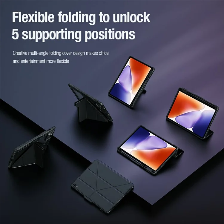 Custodia in pelle Bumper Pro NILLKIN per Xiaomi Pad 7 Pro / Pad 7 Coperchio scorrevole per la fotocamera Origami Stand Custodia per tablet Risveglio / Sospensione automatica - Nero