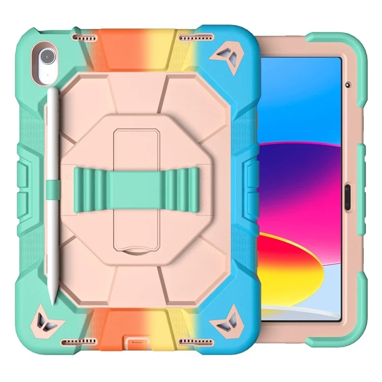 Für iPad 10.9 (2022) Hülle mit Ständer Handgelenkband PC + Silikon Tablet Cover - Regenbogen