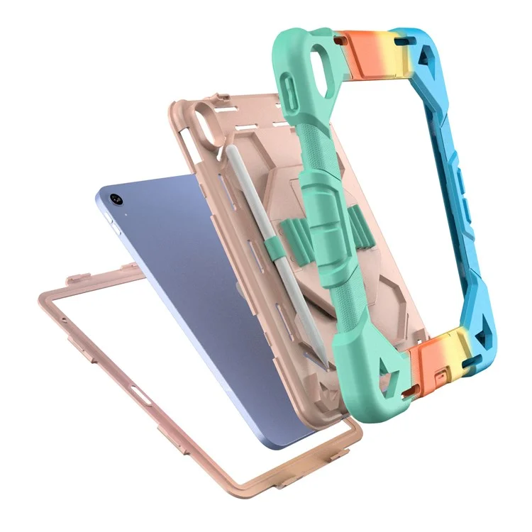 Für iPad 10.9 (2022) Hülle mit Ständer Handgelenkband PC + Silikon Tablet Cover - Regenbogen