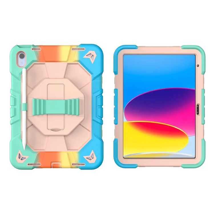 Für iPad 10.9 (2022) Hülle mit Ständer Handgelenkband PC + Silikon Tablet Cover - Regenbogen