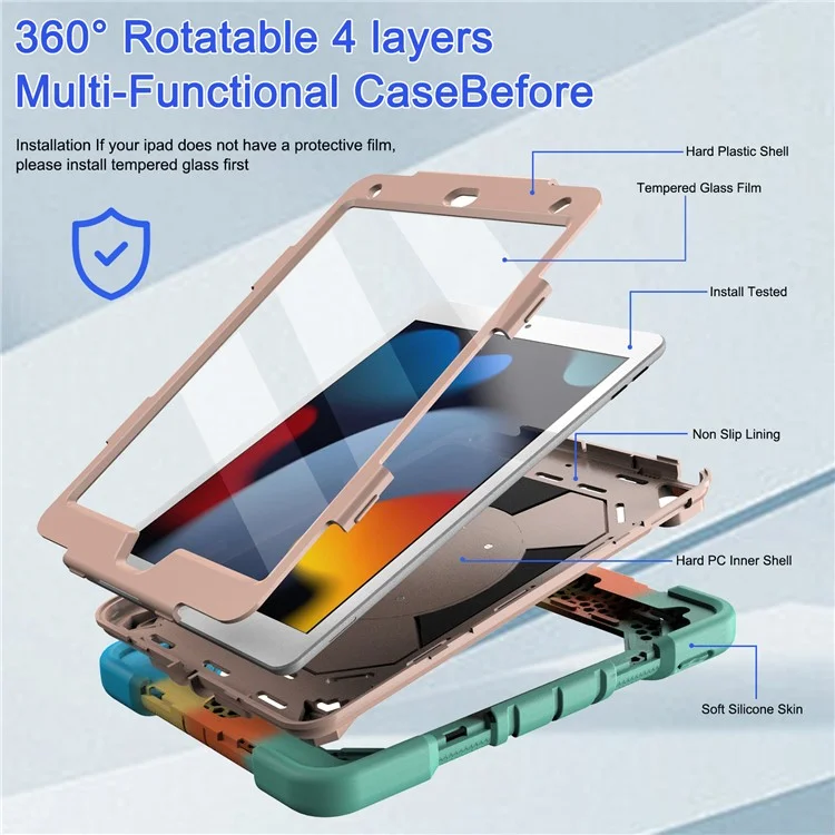 Чехол для планшета для iPad 10.2 (2021) / (2020) / (2019) ПК + силиконовый ремешок для запястья Защитная крышка - Радуга