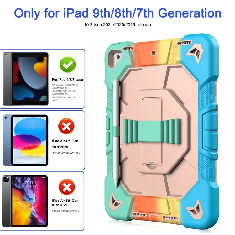 Чехол для планшета для iPad 10.2 (2021) / (2020) / (2019) ПК + силиконовый ремешок для запястья Защитная крышка - Радуга