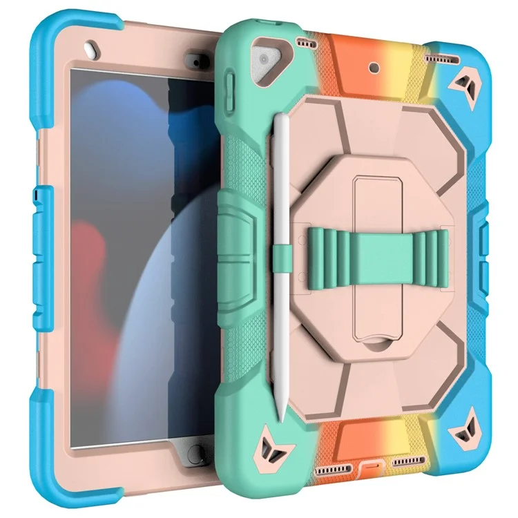 Чехол для планшета для iPad 10.2 (2021) / (2020) / (2019) ПК + силиконовый ремешок для запястья Защитная крышка - Радуга
