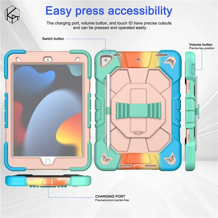 Чехол для планшета для iPad 10.2 (2021) / (2020) / (2019) ПК + силиконовый ремешок для запястья Защитная крышка - Радуга
