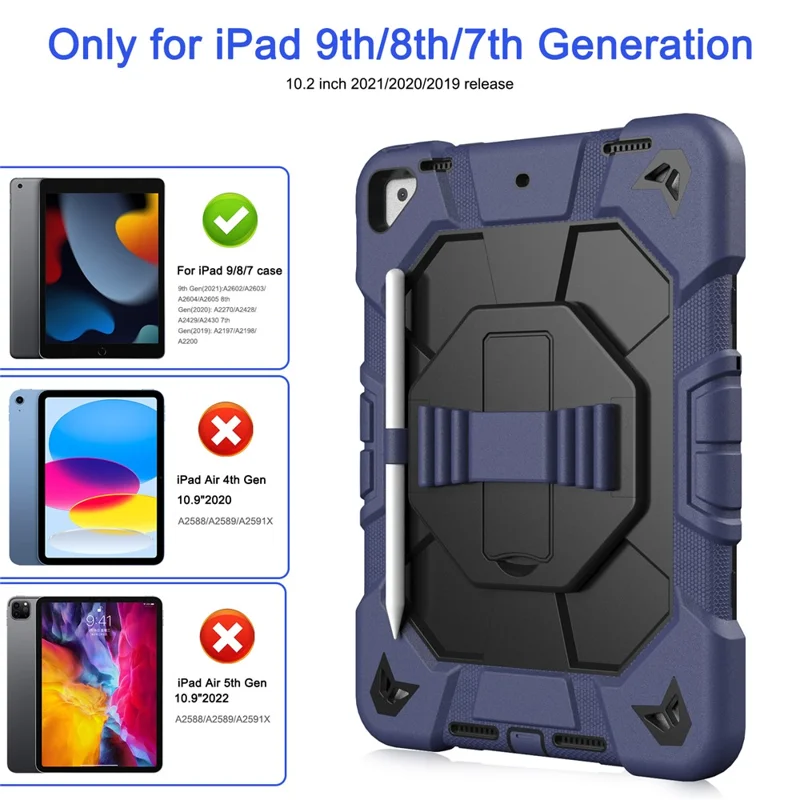 Tablet Case For iPad 10.2 (2021) / (2020) / (2019) PC + Silicone Wrist Strap Protective Cover - Navy Blue + Black