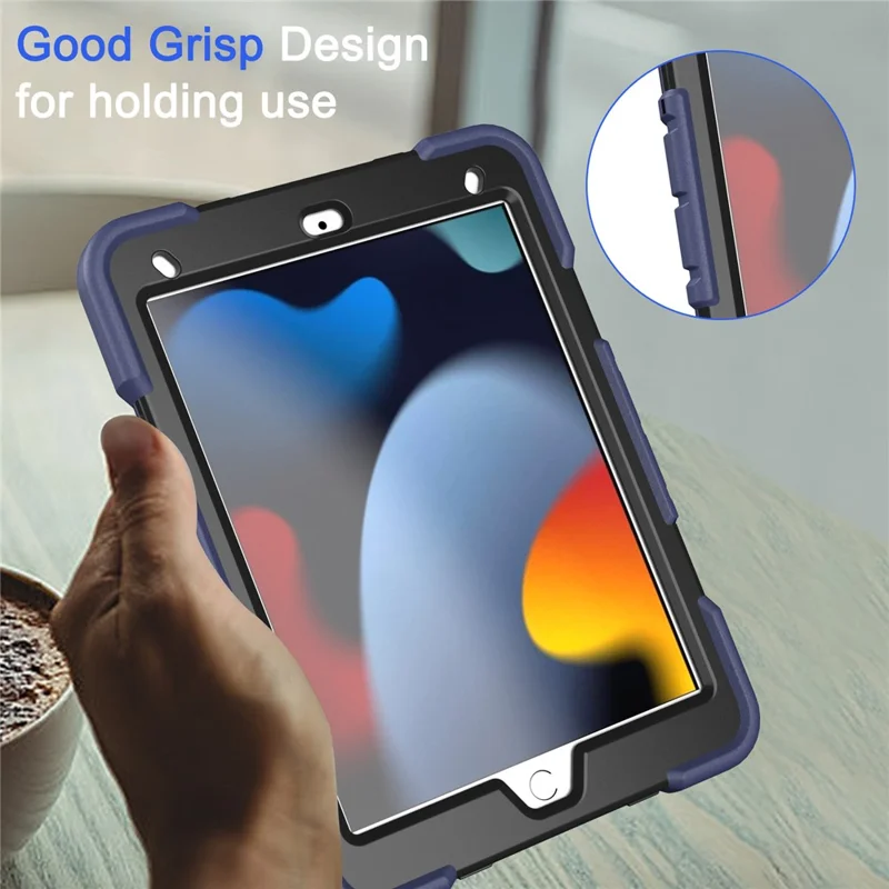 Tablet Case For iPad 10.2 (2021) / (2020) / (2019) PC + Silicone Wrist Strap Protective Cover - Navy Blue + Black