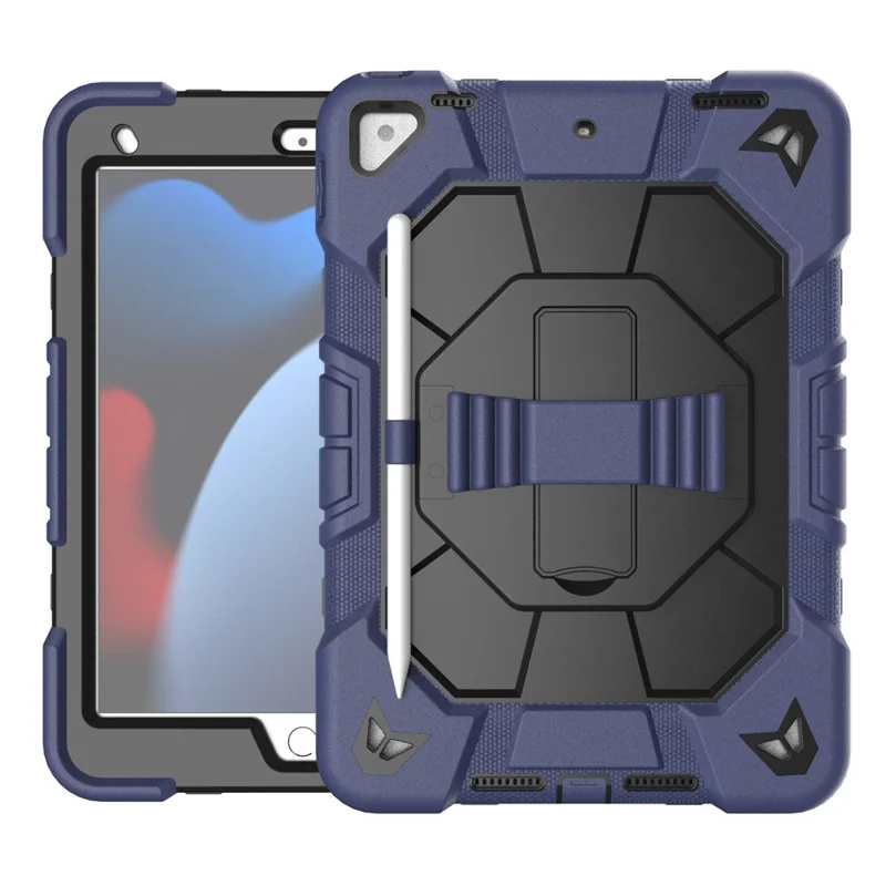 Tablet Case For iPad 10.2 (2021) / (2020) / (2019) PC + Silicone Wrist Strap Protective Cover - Navy Blue + Black