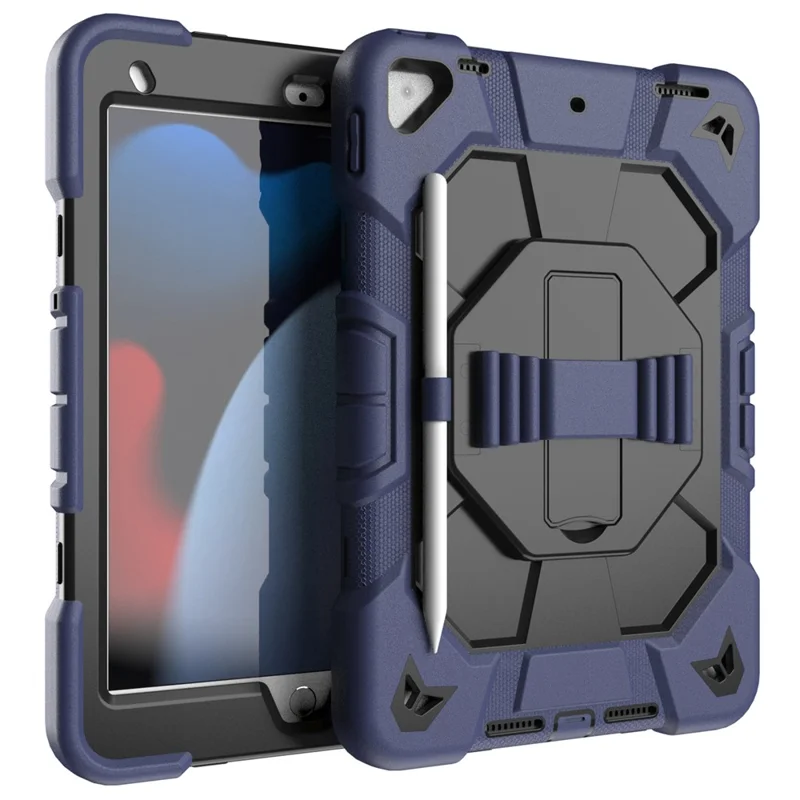 Tablet Case For iPad 10.2 (2021) / (2020) / (2019) PC + Silicone Wrist Strap Protective Cover - Navy Blue + Black