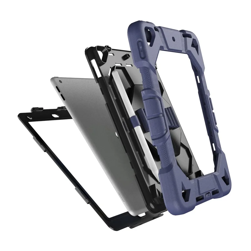 Tablet Case For iPad 10.2 (2021) / (2020) / (2019) PC + Silicone Wrist Strap Protective Cover - Navy Blue + Black