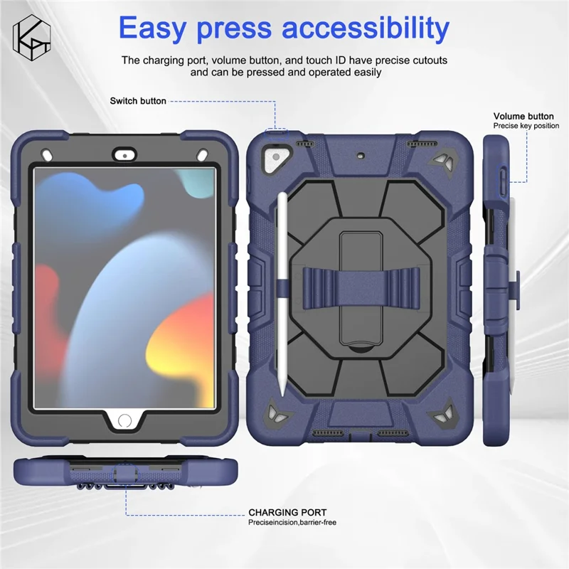 Tablet Case For iPad 10.2 (2021) / (2020) / (2019) PC + Silicone Wrist Strap Protective Cover - Navy Blue + Black