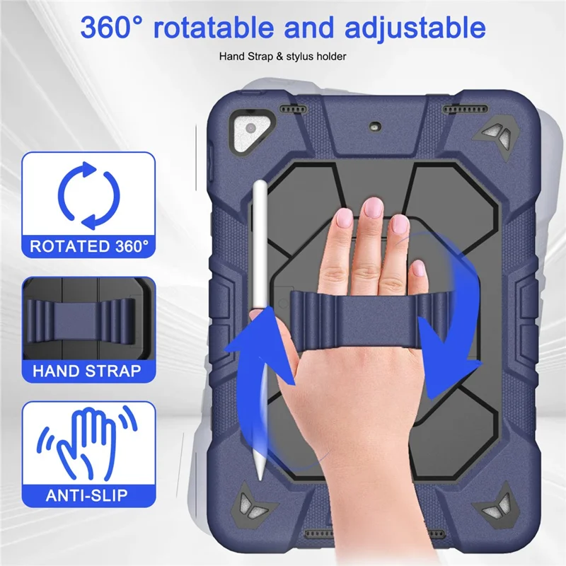 Tablet Case For iPad 10.2 (2021) / (2020) / (2019) PC + Silicone Wrist Strap Protective Cover - Navy Blue + Black