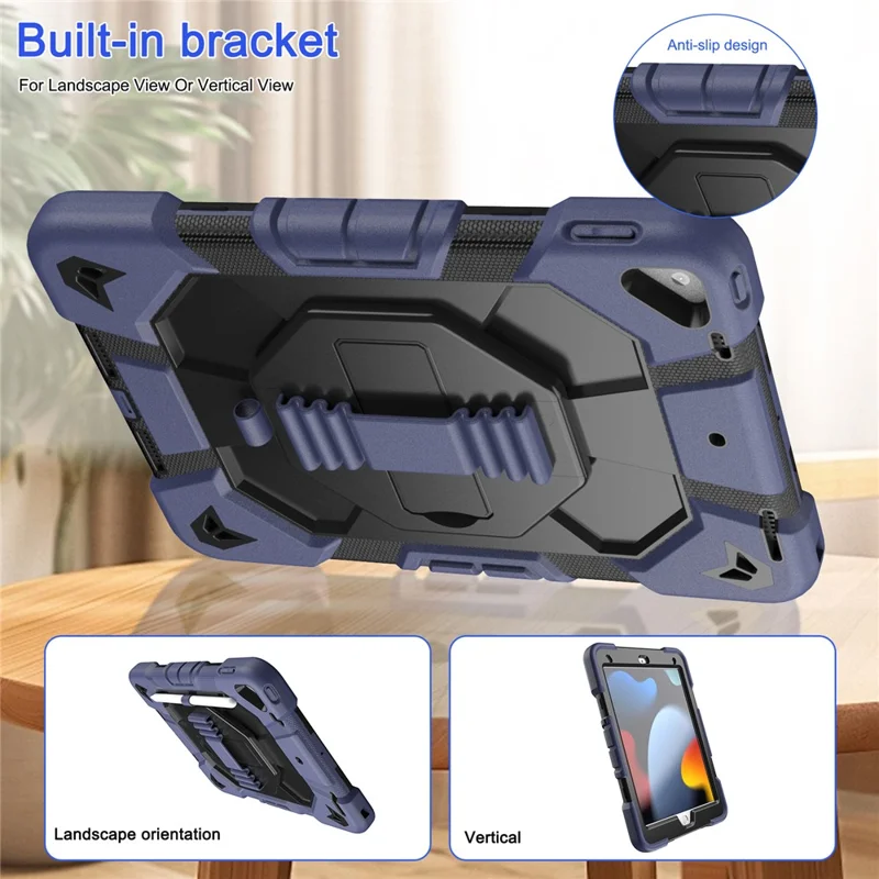 Tablet Case For iPad 10.2 (2021) / (2020) / (2019) PC + Silicone Wrist Strap Protective Cover - Navy Blue + Black