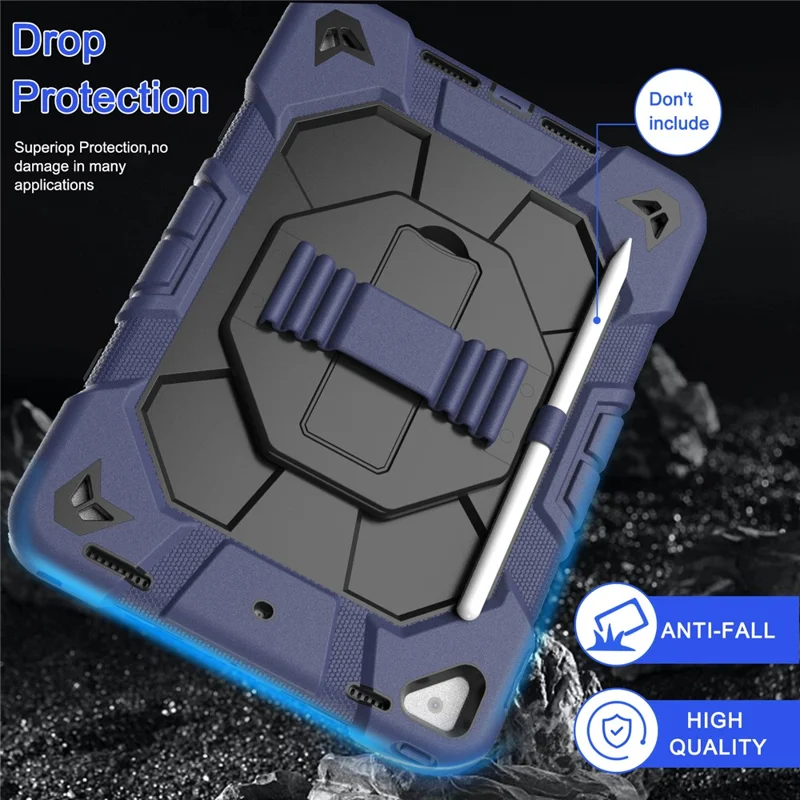 Tablet Case For iPad 10.2 (2021) / (2020) / (2019) PC + Silicone Wrist Strap Protective Cover - Navy Blue + Black