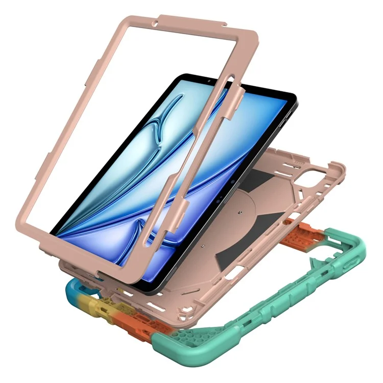 Étui pour iPad Air 11 (2024) avec support et sangle de poignet, en PC et silicone - Arc-en-ciel