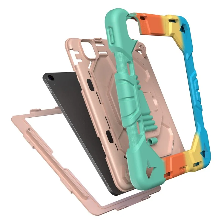 Étui pour iPad Air 11 (2024) avec support et sangle de poignet, en PC et silicone - Arc-en-ciel