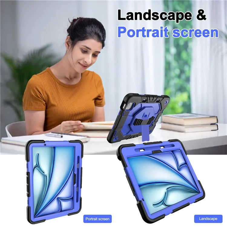Étui pour iPad Air 11 (2024) avec support et sangle de poignet, en PC et silicone - Arc-en-ciel