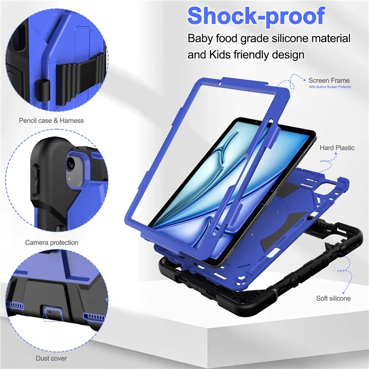 Étui pour iPad Air 11 (2024) avec support et sangle de poignet, en PC et silicone - Arc-en-ciel