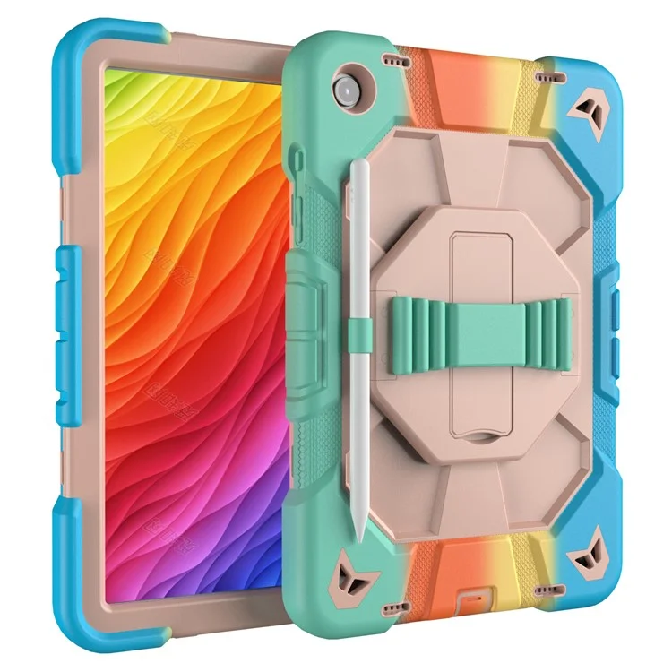 Étui pour Samsung Galaxy Tab A9+ avec support et dragonne Housse de tablette en PC + silicone - Arc-en-ciel