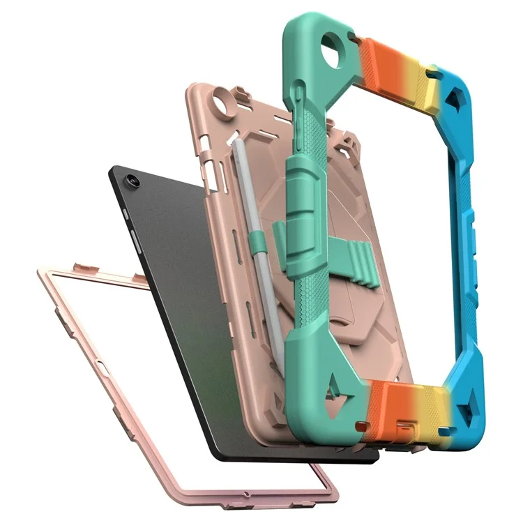 Étui pour Samsung Galaxy Tab A9+ avec support et dragonne Housse de tablette en PC + silicone - Arc-en-ciel