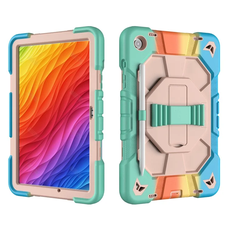 Étui pour Samsung Galaxy Tab A9+ avec support et dragonne Housse de tablette en PC + silicone - Arc-en-ciel