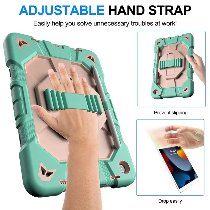 For Samsung Galaxy Tab A9+) Case with Kickstand Wrist Strap PC + Silicone Tablet Cover - Navy Blue + Black