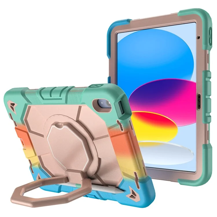 Étui pour iPad 10.9 (2022) avec poignée et support, en PC + silicone - Arc-en-ciel